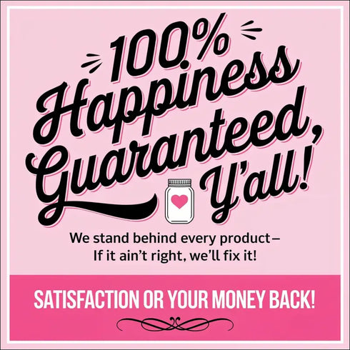 Pink advertisement for happiness guarantee on Hello Fall Wooden Door Hanger decor